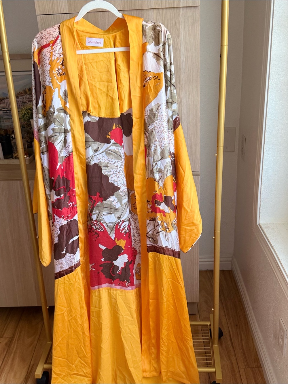 Cecilehob  Yellow Floral Long Cape Jacket